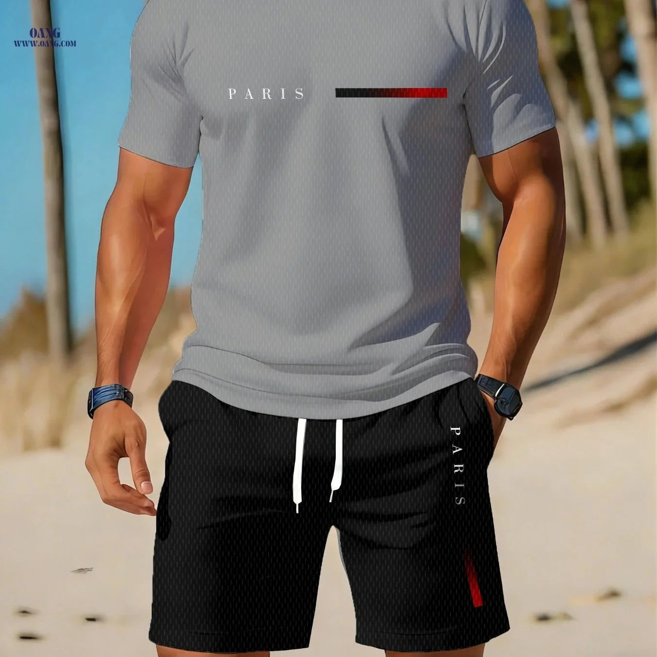 Men's Casual Athletic Set - Breathable Round Neck T-Shirt & Shorts   OAXG 