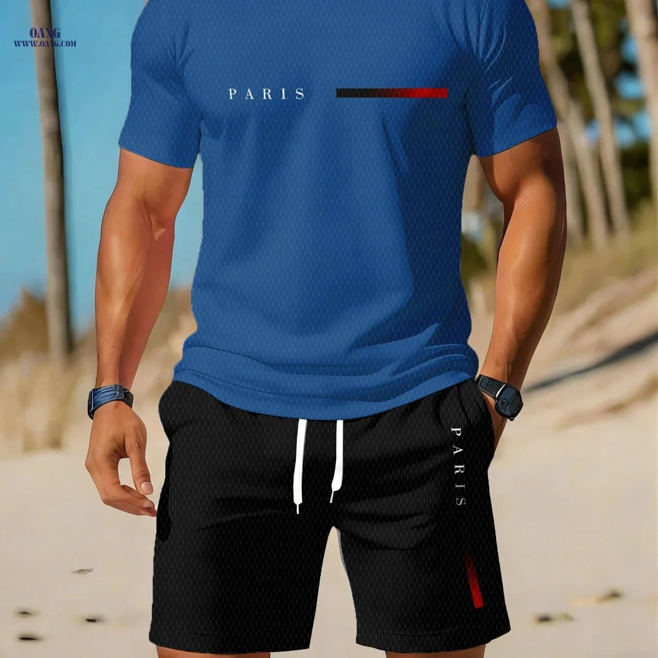 Men's Casual Athletic Set - Breathable Round Neck T-Shirt & Shorts   OAXG 