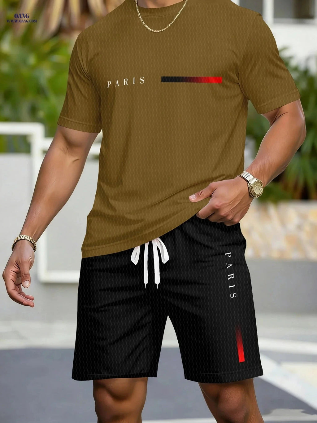 Men's Casual Athletic Set - Breathable Round Neck T-Shirt & Shorts   OAXG 