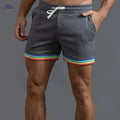 Men's Casual Athletic Shorts - Slim Fit Beige with Rainbow Stripes   OAXG Dark Gray / S
