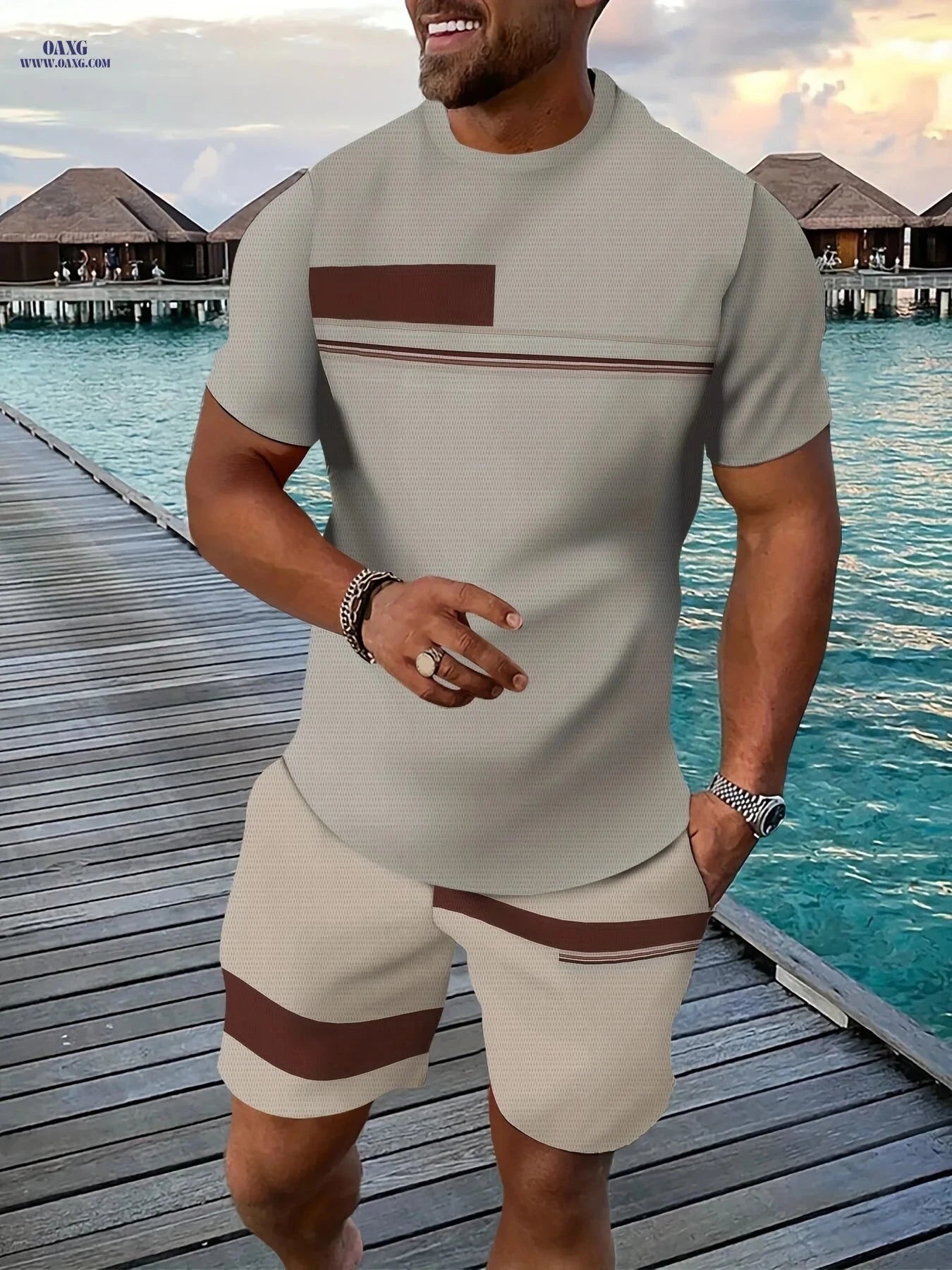 Men’s Casual Athletic Suit Set - 3D Printed T-Shirt & Pants   OAXG 