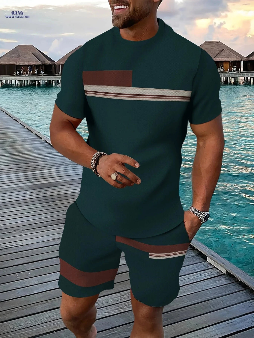 Men’s Casual Athletic Suit Set - 3D Printed T-Shirt & Pants   OAXG 