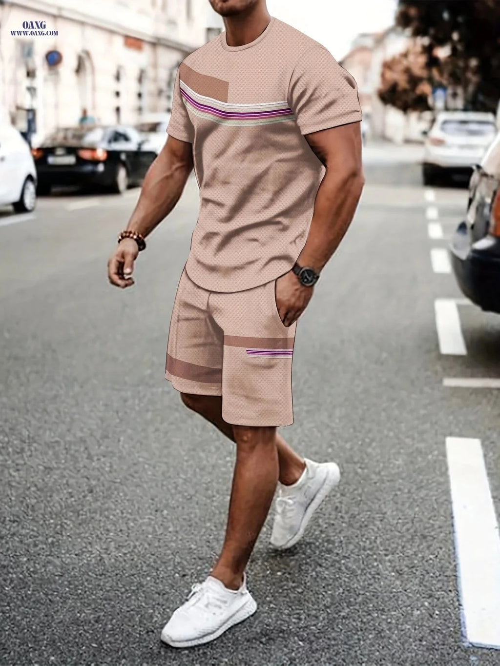 Men’s Casual Athletic Suit Set - 3D Printed T-Shirt & Pants   OAXG 
