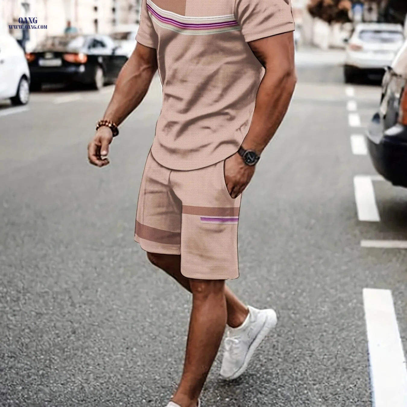 Men’s Casual Athletic Suit Set - 3D Printed T-Shirt & Pants   OAXG 