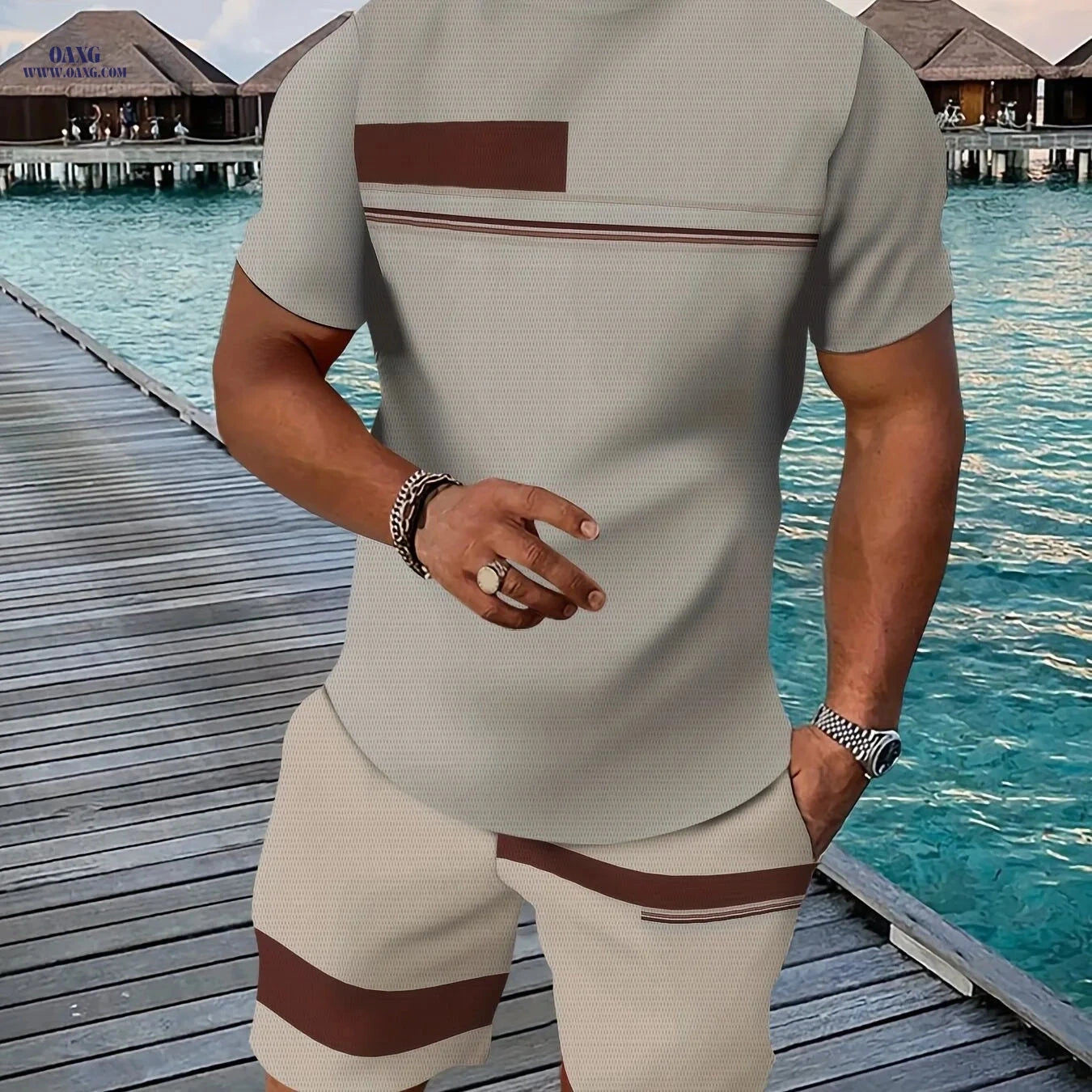 Men’s Casual Athletic Suit Set - 3D Printed T-Shirt & Pants   OAXG 