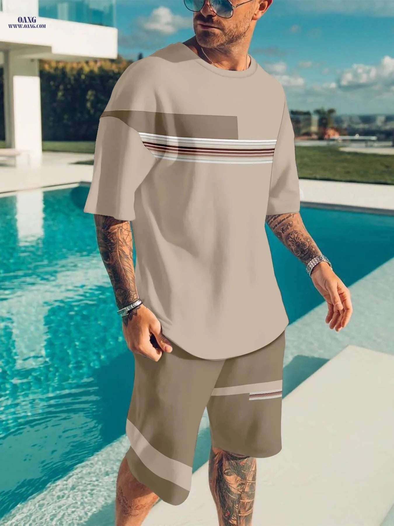 Men’s Casual Athletic Suit Set - 3D Printed T-Shirt & Pants   OAXG 