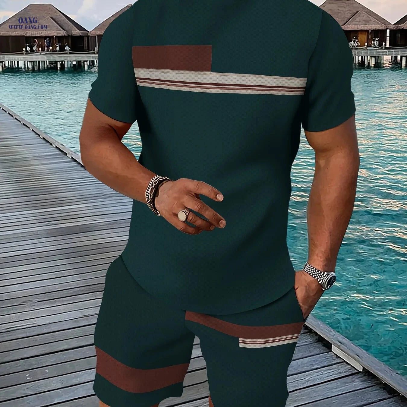 Men’s Casual Athletic Suit Set - 3D Printed T-Shirt & Pants   OAXG Mixed colors / FR S