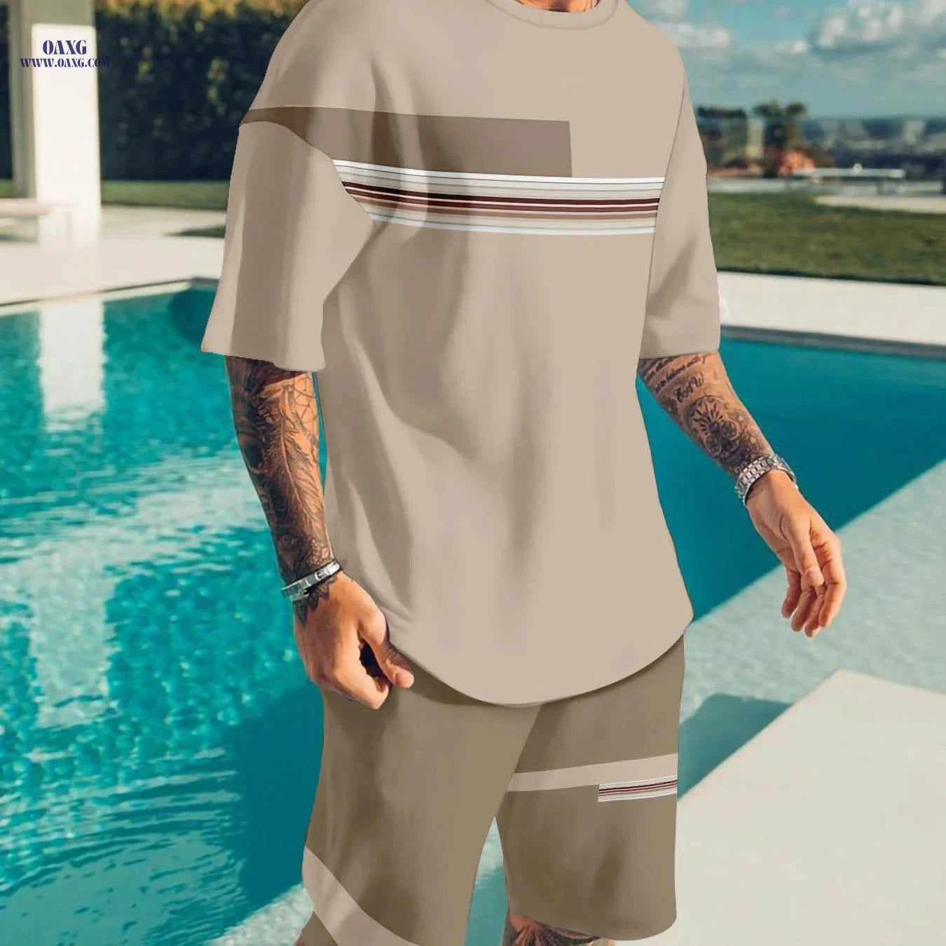 Men’s Casual Athletic Suit Set - 3D Printed T-Shirt & Pants   OAXG 