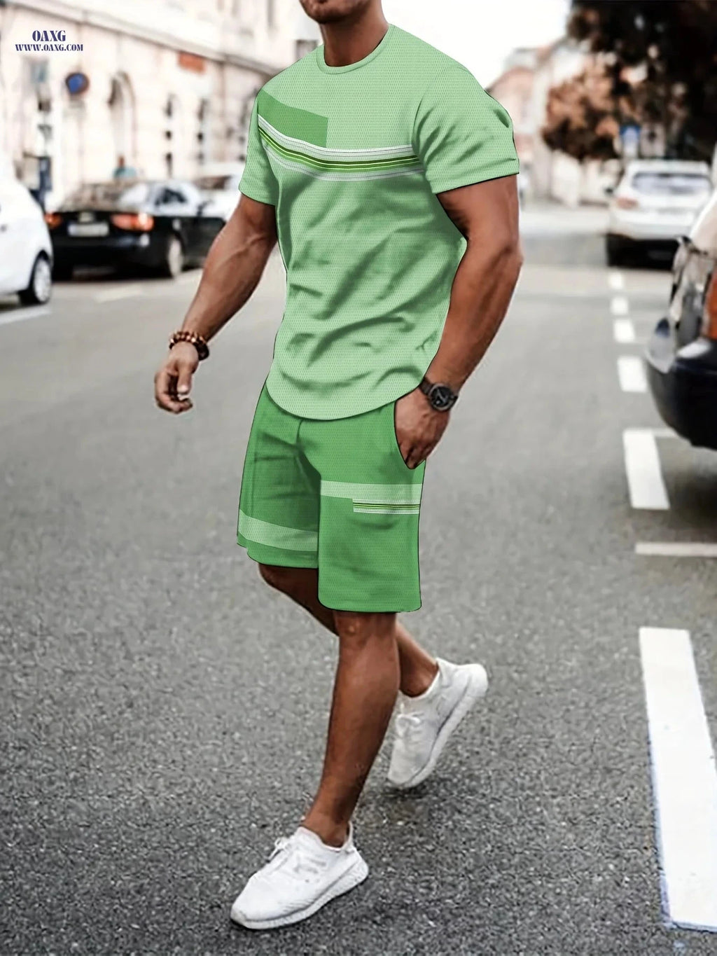 Men’s Casual Athletic Suit Set - 3D Printed T-Shirt & Pants   OAXG 