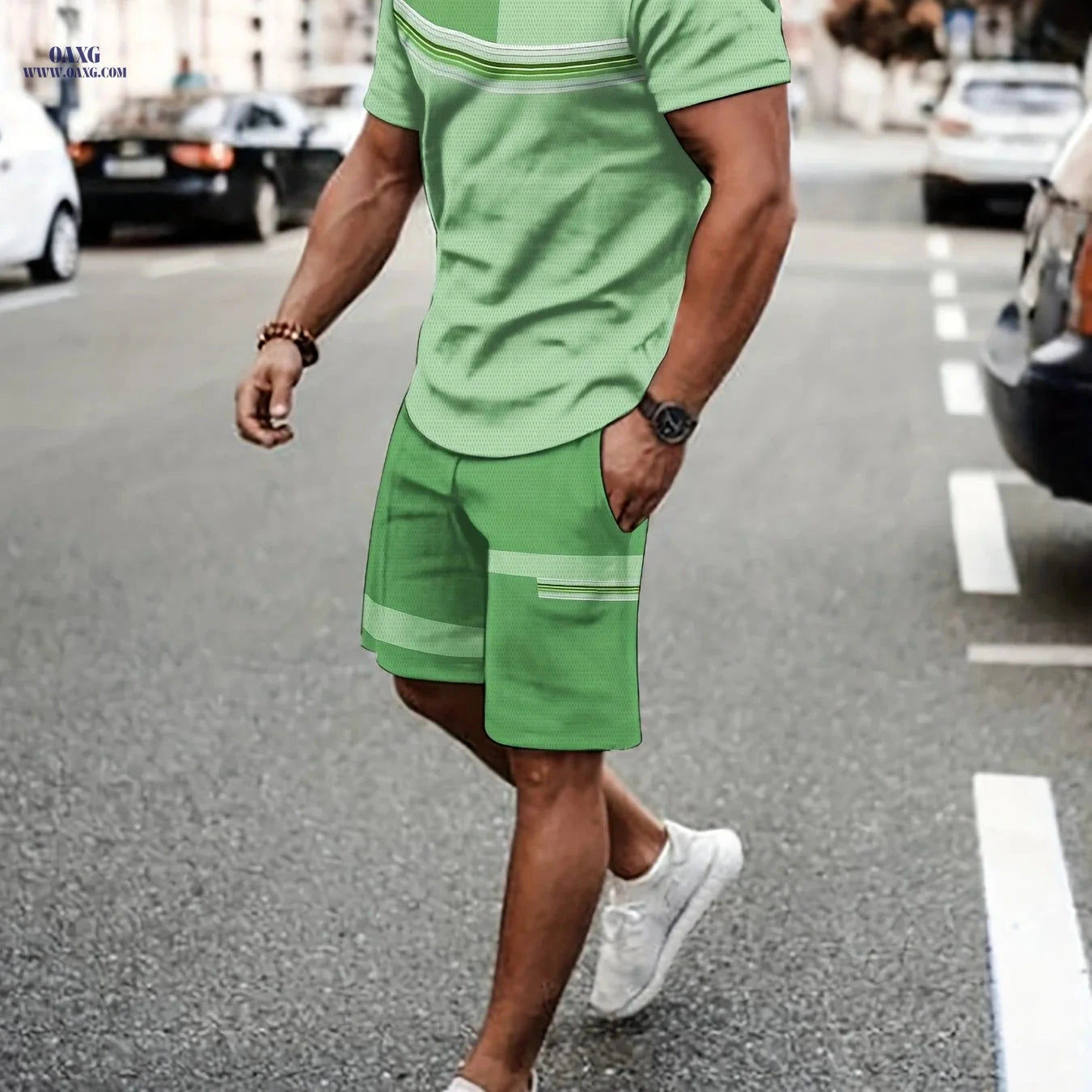 Men’s Casual Athletic Suit Set - 3D Printed T-Shirt & Pants   OAXG 