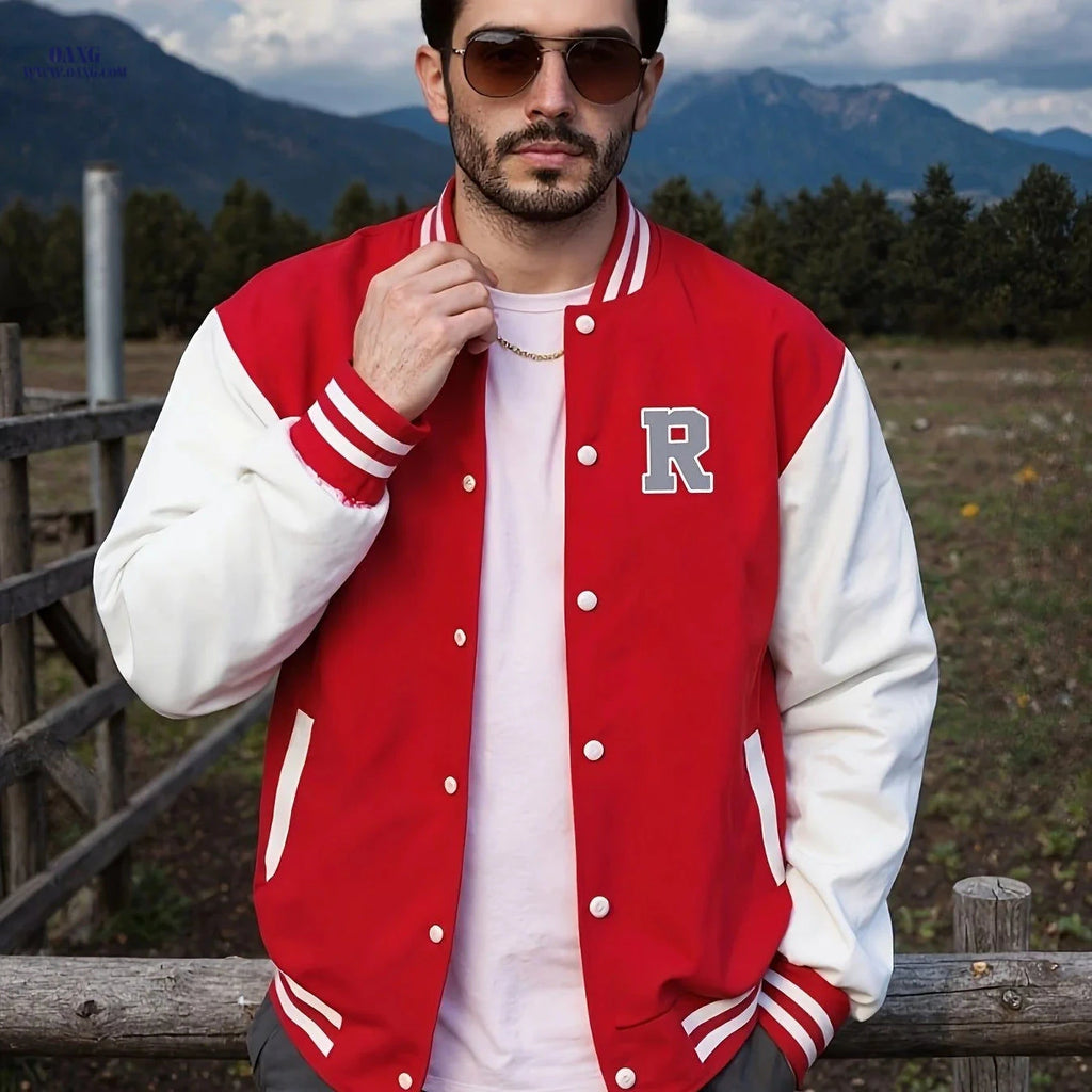 Men’s Casual Baseball Jacket - Stylish Design with Pocket Details   OAXG Red / FR S