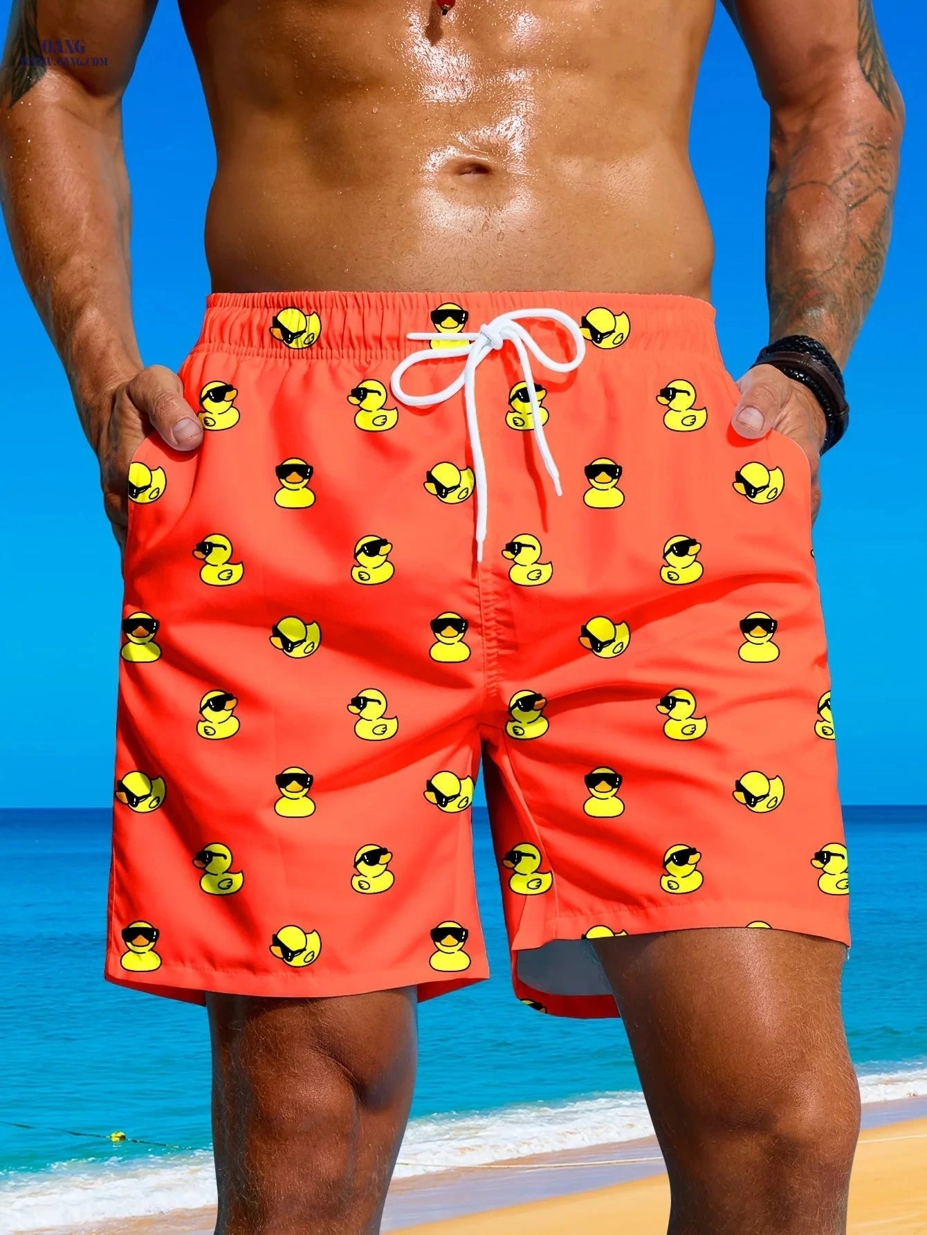 Men's Casual Beach Pants - Loose Fit with Inner Mesh Trunks   OAXG 