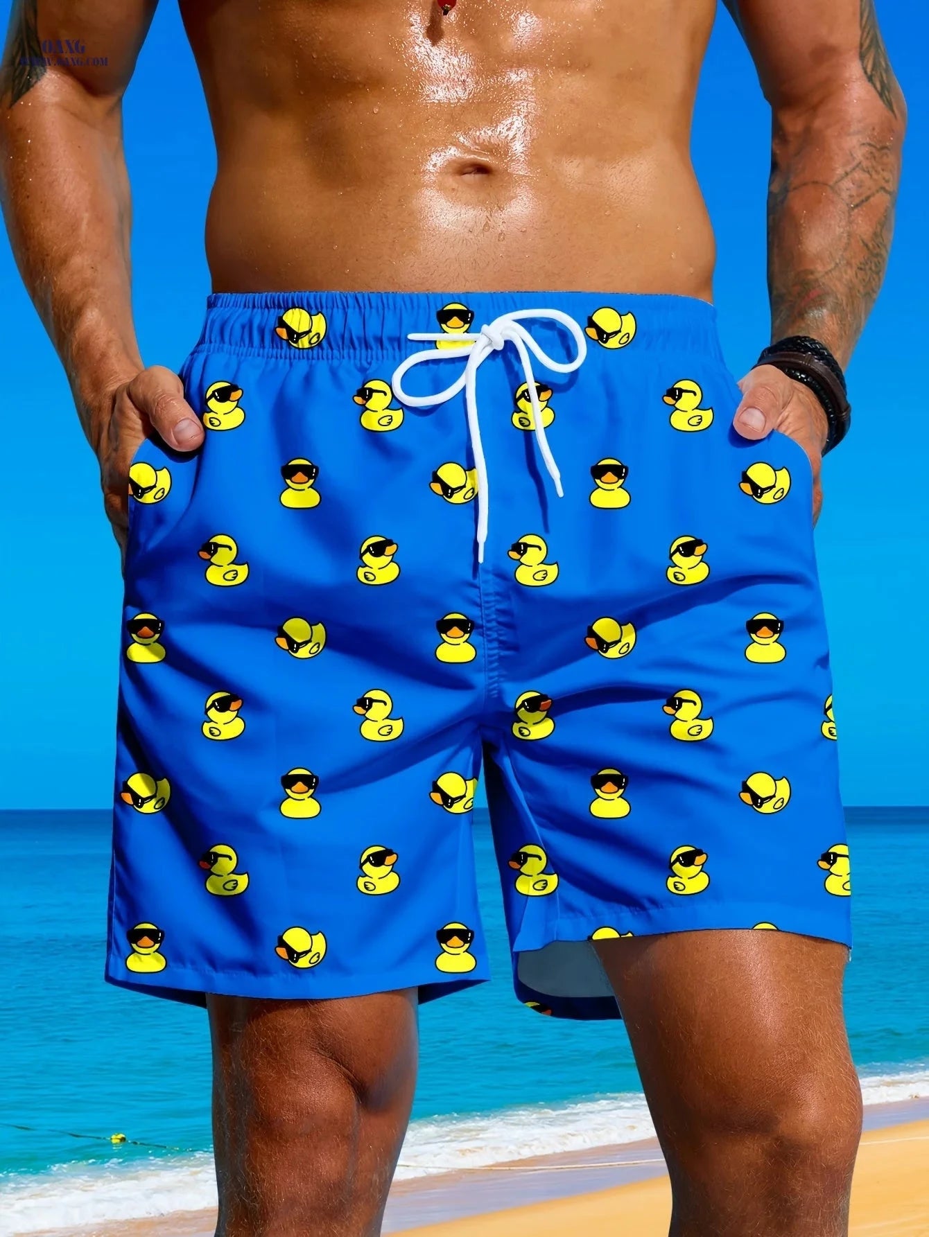 Men's Casual Beach Pants - Loose Fit with Inner Mesh Trunks   OAXG Blue / FR L