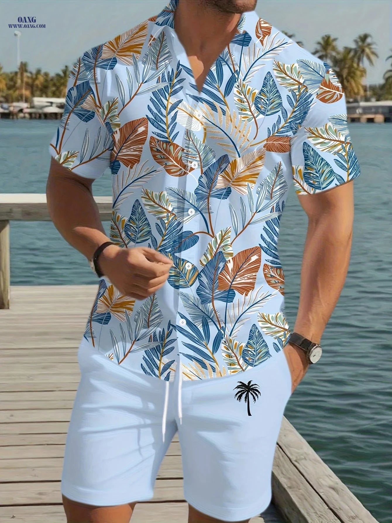 Men's Casual Beach Set - Hawaiian Shirt and Shorts for Summer Fun   OAXG 