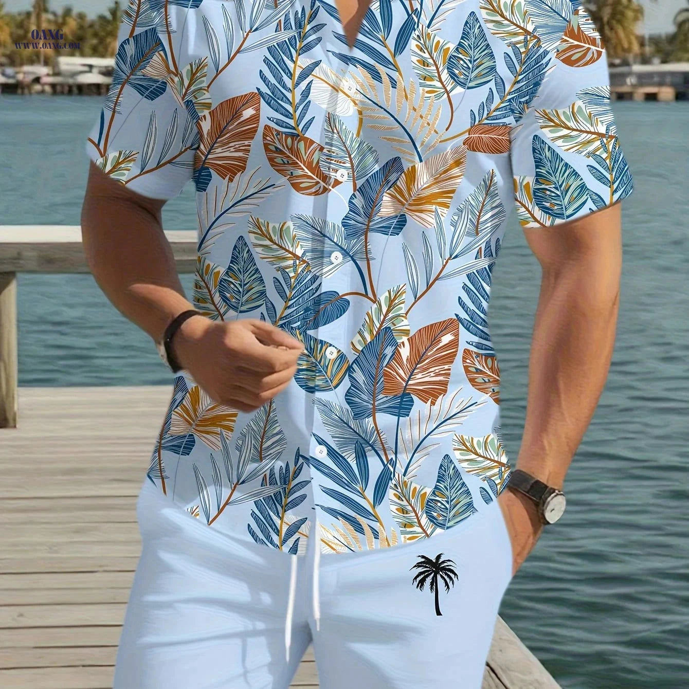 Men's Casual Beach Set - Hawaiian Shirt and Shorts for Summer Fun   OAXG 