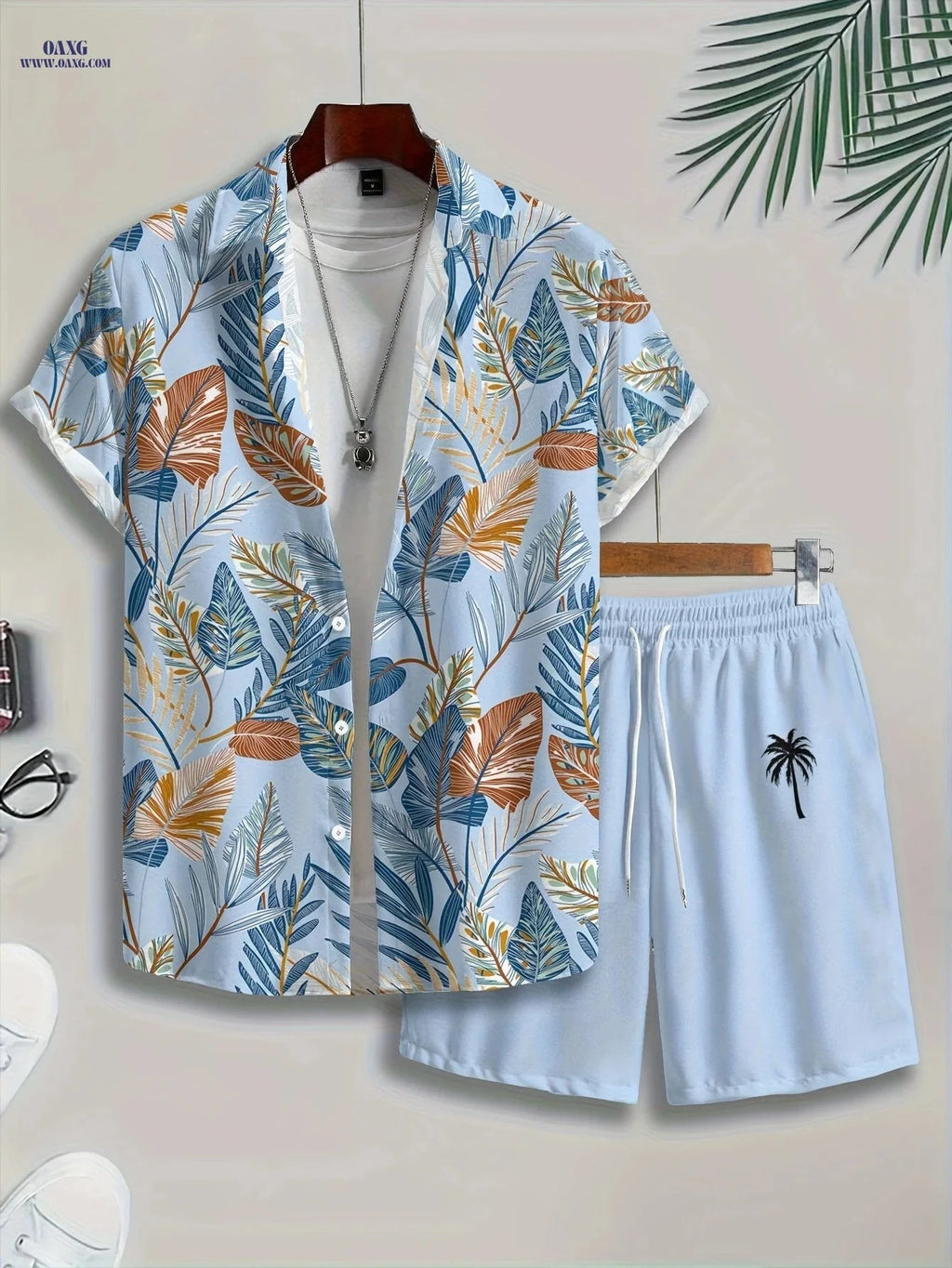 Men's Casual Beach Set - Hawaiian Shirt and Shorts for Summer Fun   OAXG 