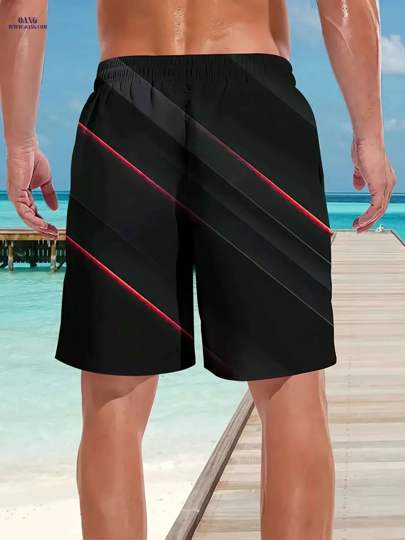 Men’s Casual Beach Shorts - 3D Red Print, Lightweight Polyester   OAXG 