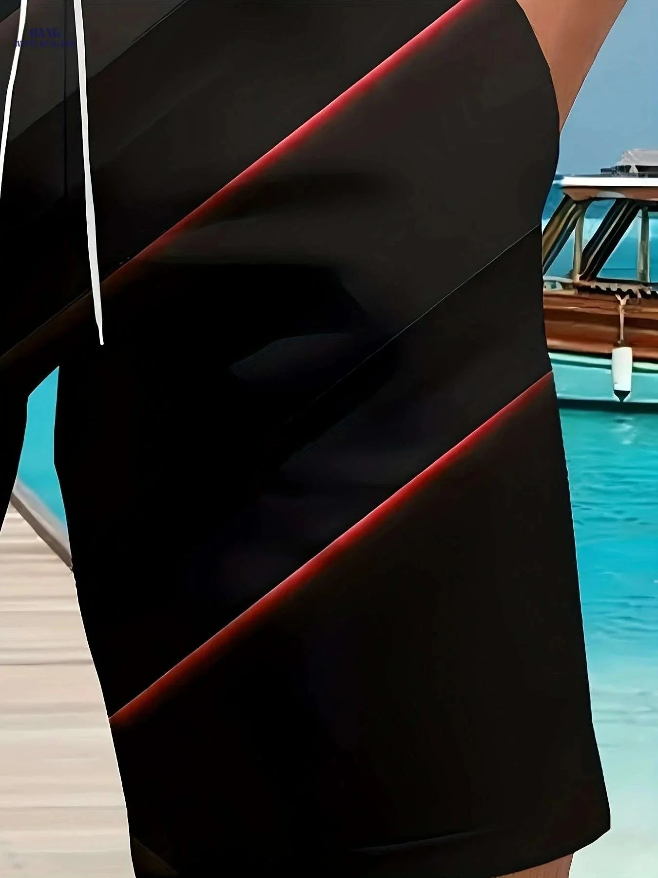 Men’s Casual Beach Shorts - 3D Red Print, Lightweight Polyester   OAXG Black / S
