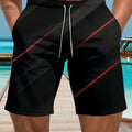Men’s Casual Beach Shorts - 3D Red Print, Lightweight Polyester   OAXG Black / S