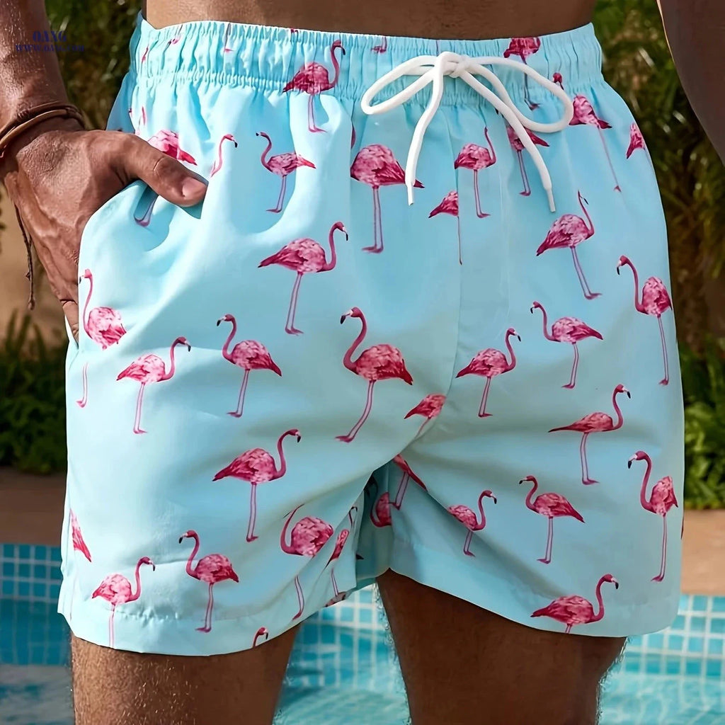 Men's Casual Beach Shorts - Animal Print, Regular Fit, Polyester   OAXG 