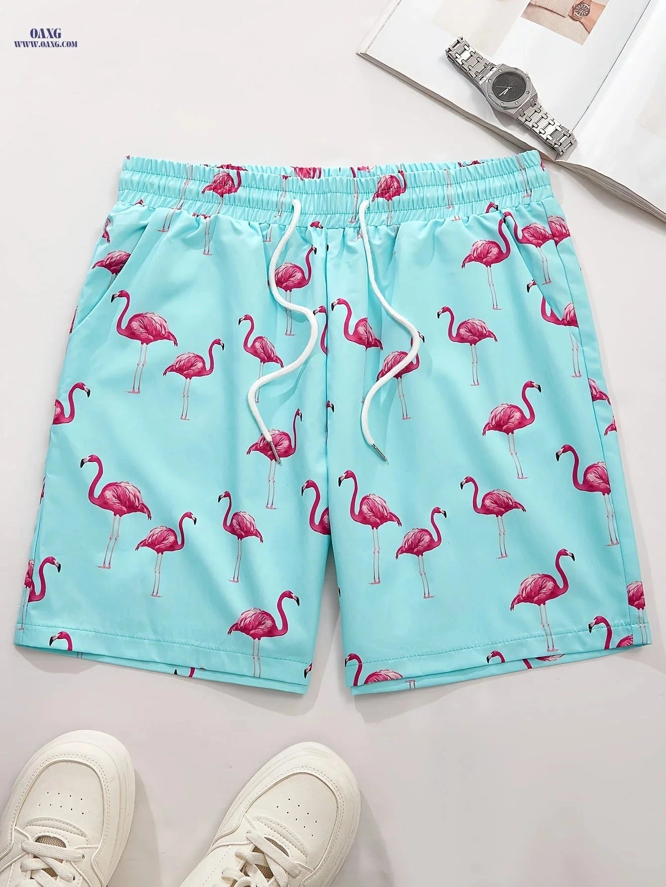Men's Casual Beach Shorts - Animal Print, Regular Fit, Polyester   OAXG 
