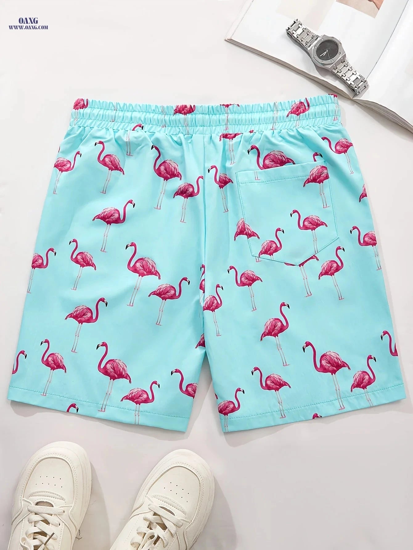 Men's Casual Beach Shorts - Animal Print, Regular Fit, Polyester   OAXG Sky Blue / FR M