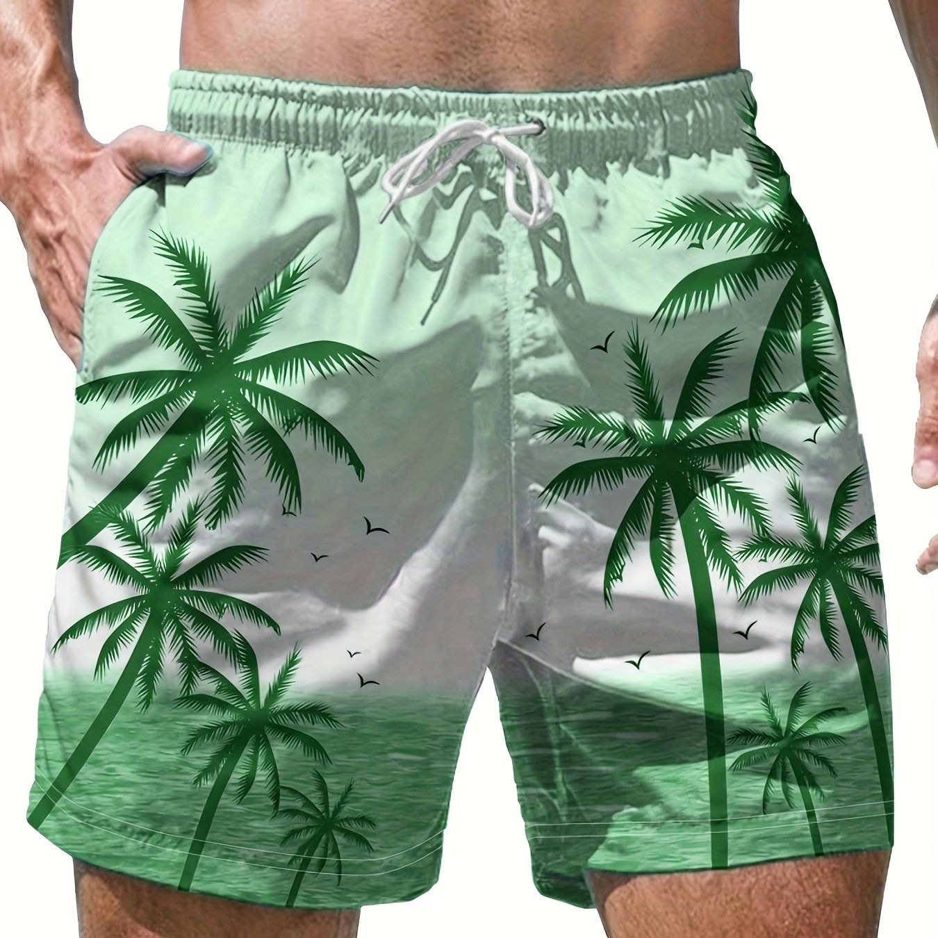 Men's Casual Beach Shorts - Geometric Pattern, Lightweight Polyester   OAXG 