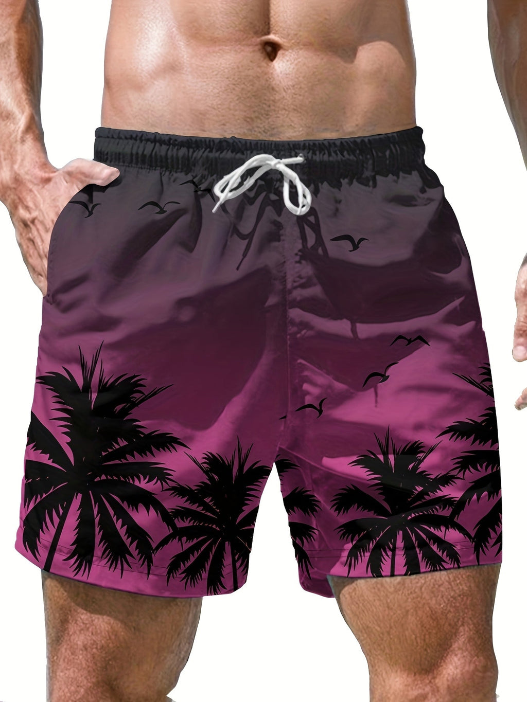 Men's Casual Beach Shorts - Geometric Pattern, Lightweight Polyester   OAXG 