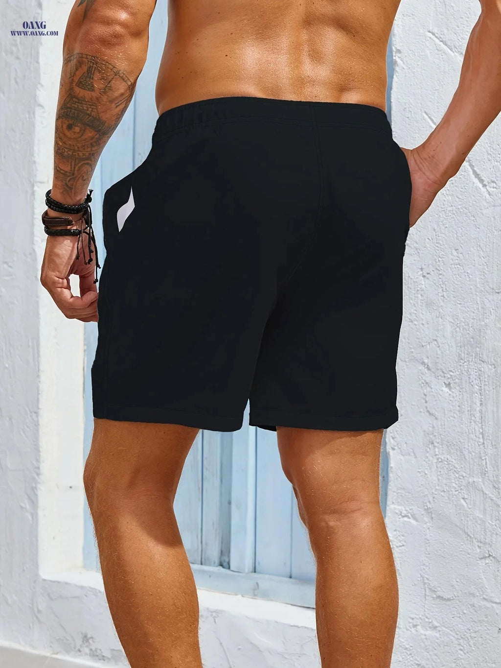 Men's Casual Beach Shorts - Lightweight, Machine Washable Polyester   OAXG Black / FR S