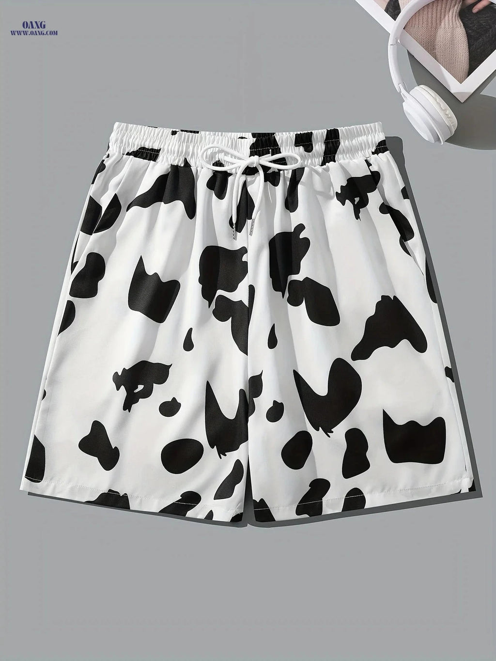 Men's Casual Beach Shorts - Unique Black & White Drawstring Design   OAXG White / FR S