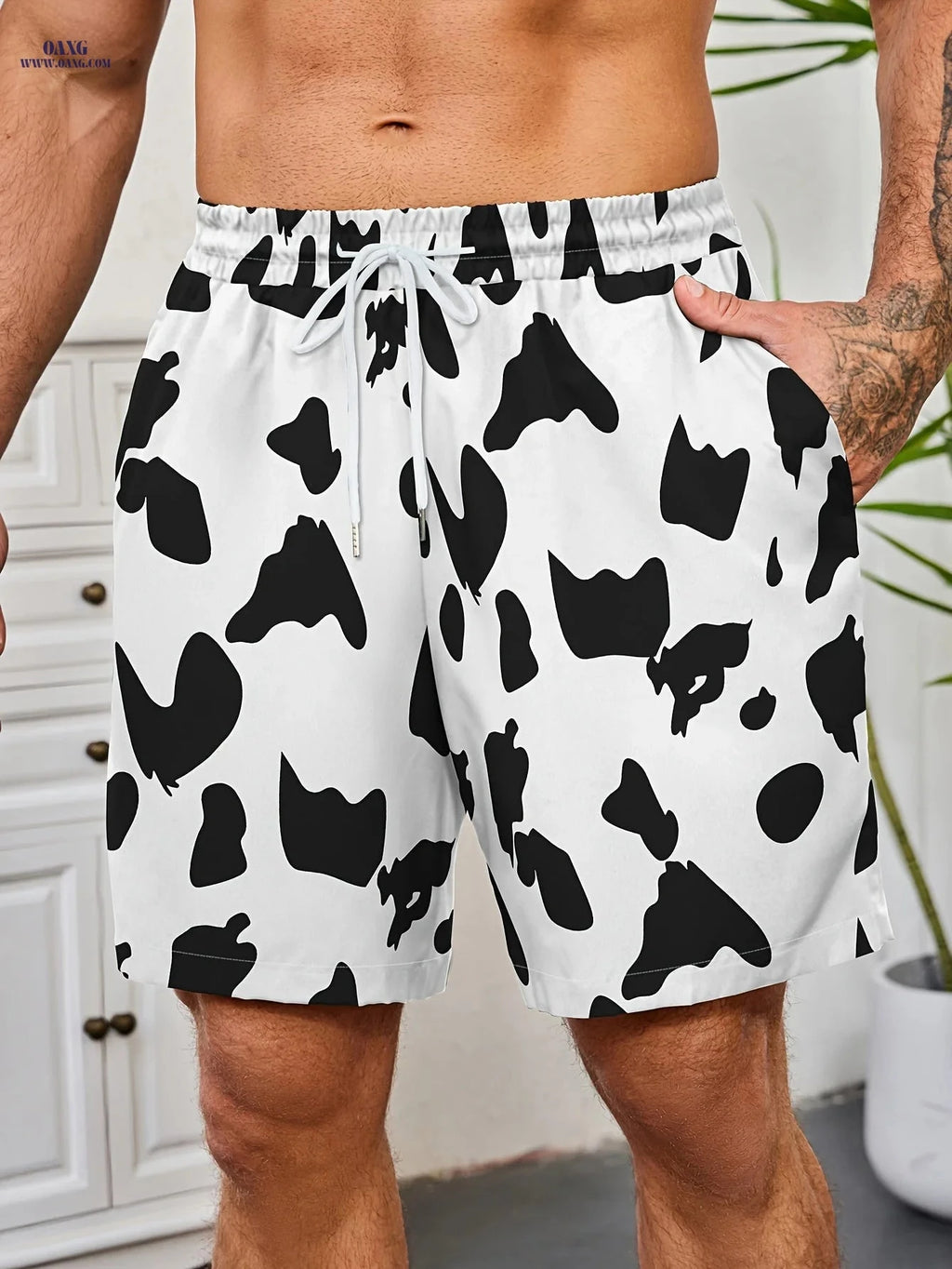 Men's Casual Beach Shorts - Unique Black & White Drawstring Design   OAXG White / FR S