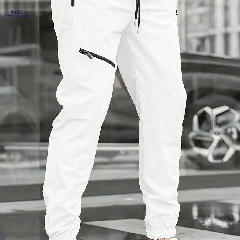 Men's Casual Beige Pants with Drawstring - Comfortable Regular Fit   OAXG 