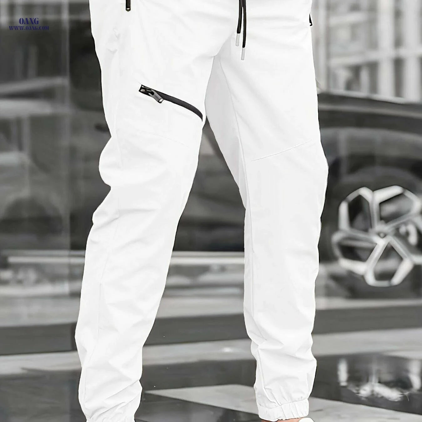 Men's Casual Beige Pants with Drawstring - Comfortable Regular Fit   OAXG 
