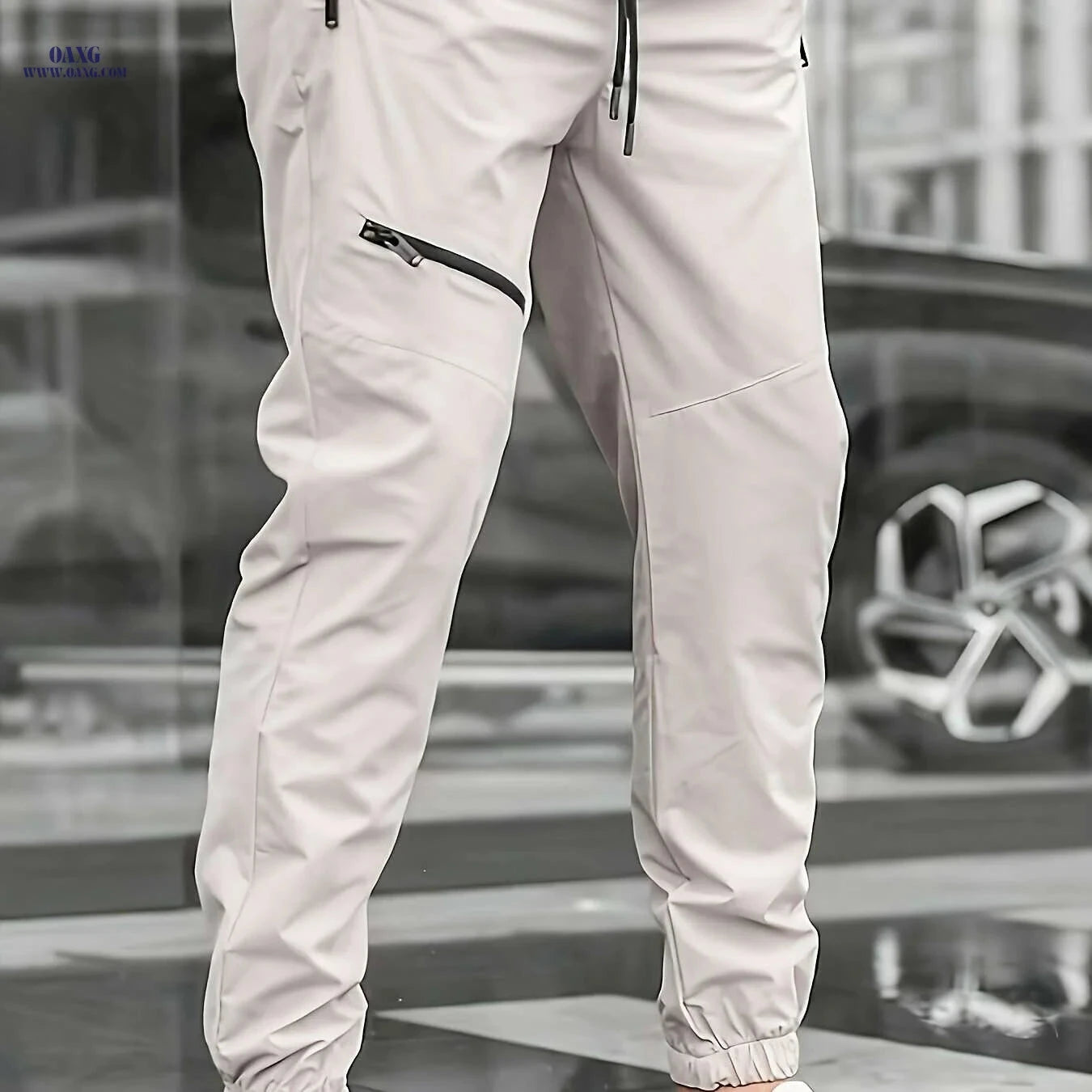 Men's Casual Beige Pants with Drawstring - Comfortable Regular Fit   OAXG 