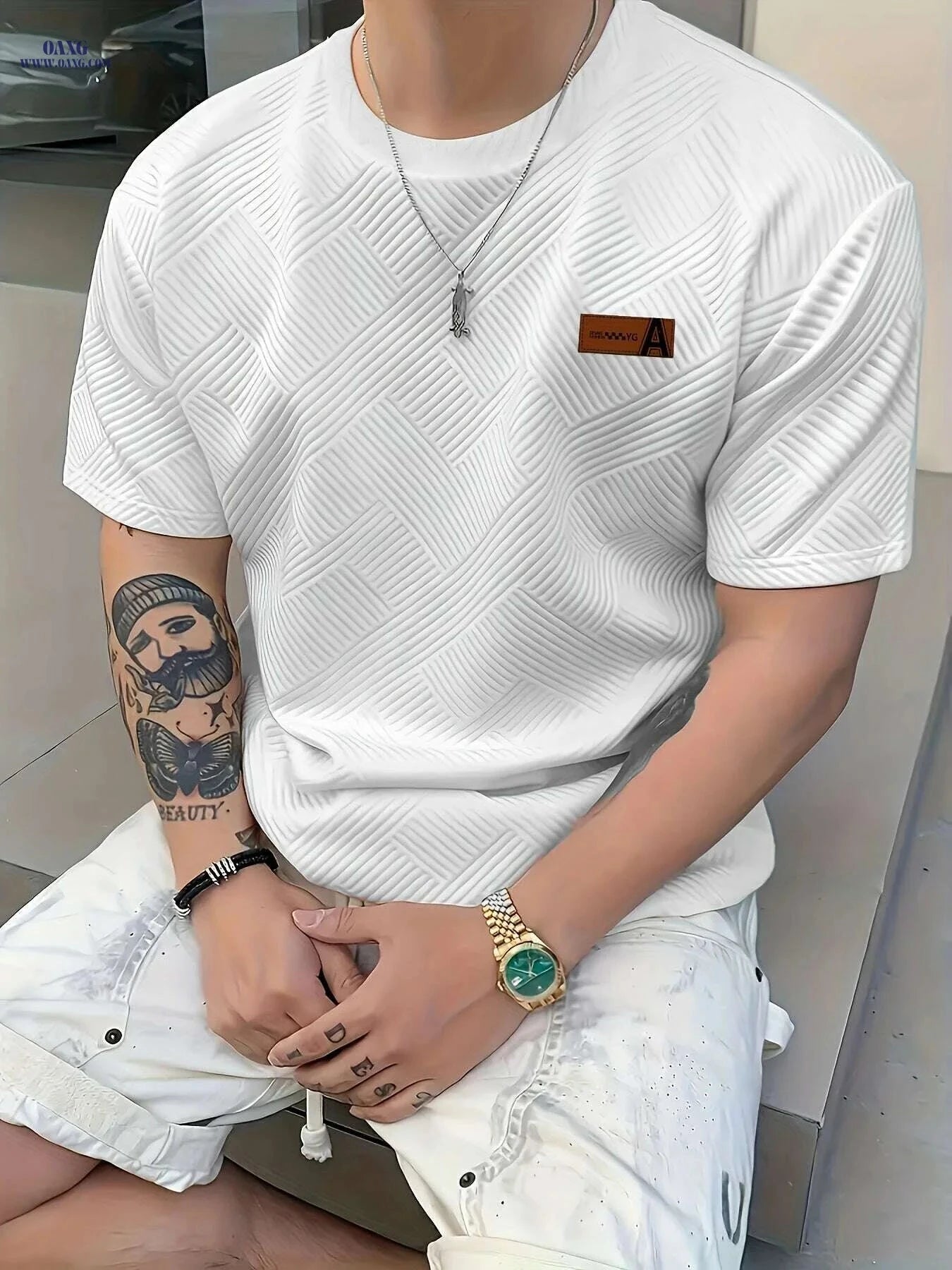 Men's Casual Beige T-Shirt - Lightweight & Breathable AFA Logo   OAXG Apricot / S