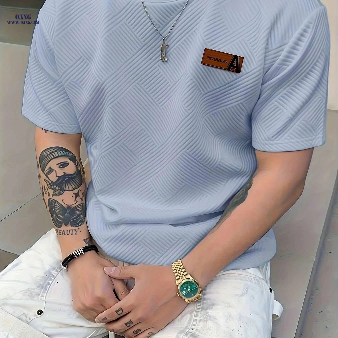Men's Casual Beige T-Shirt - Lightweight & Breathable AFA Logo   OAXG Apricot / S