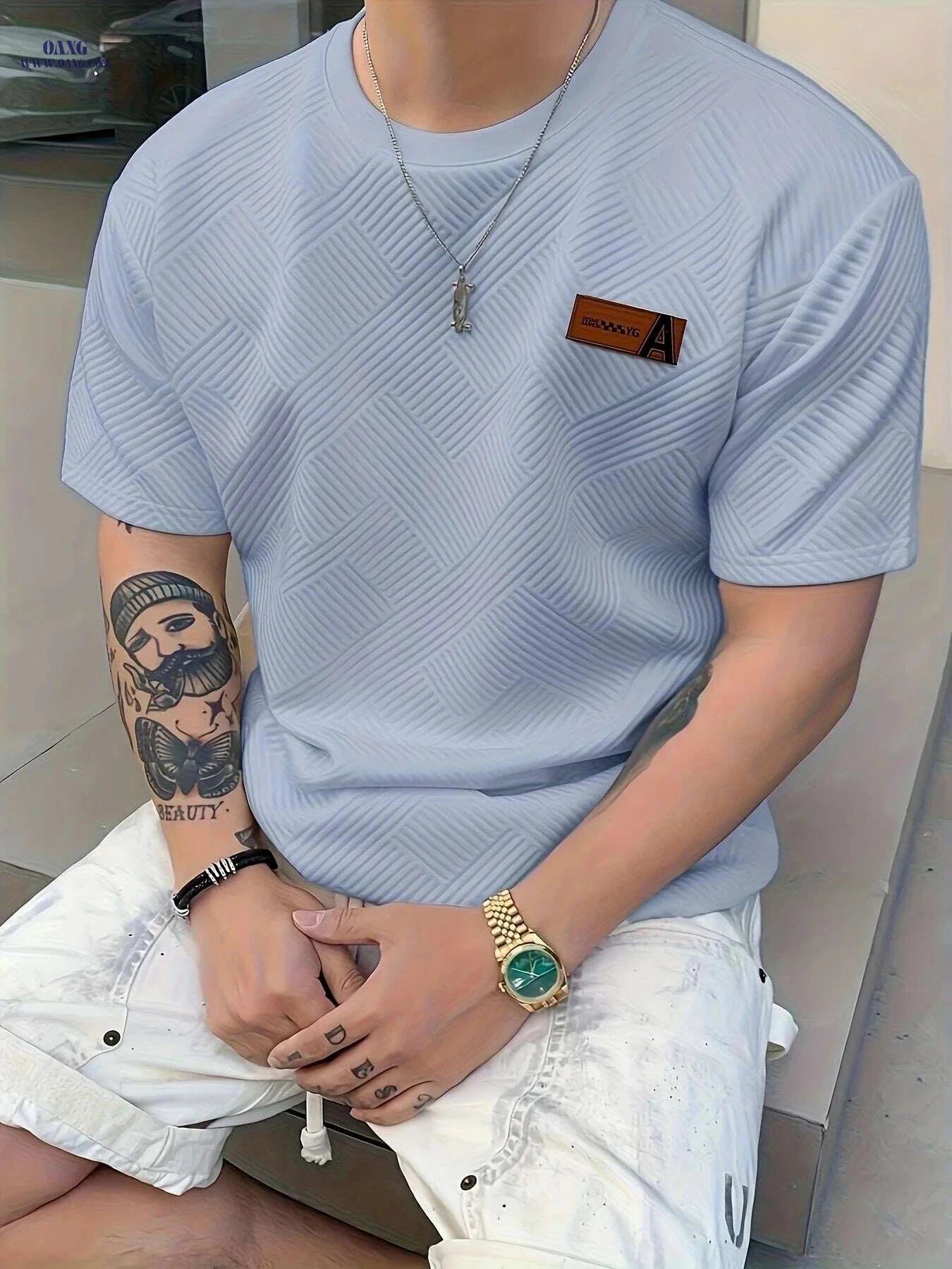 Men's Casual Beige T-Shirt - Lightweight & Breathable AFA Logo   OAXG 