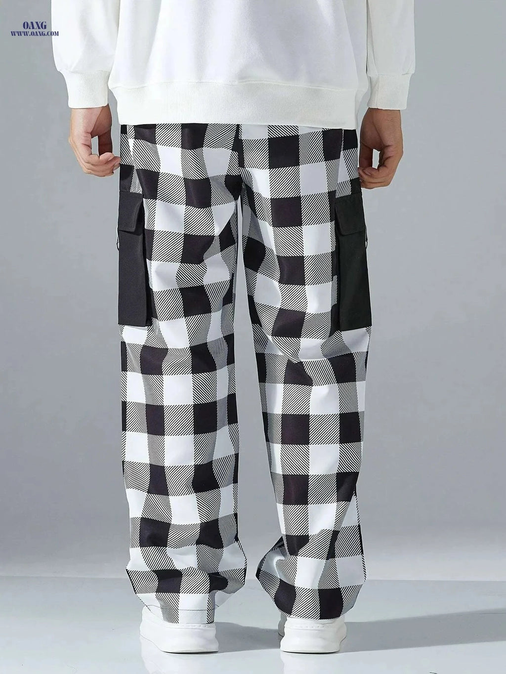 Men's Casual Black and White Plaid Cargo Pants - Stylish & Comfortable   OAXG Mixed Color / S