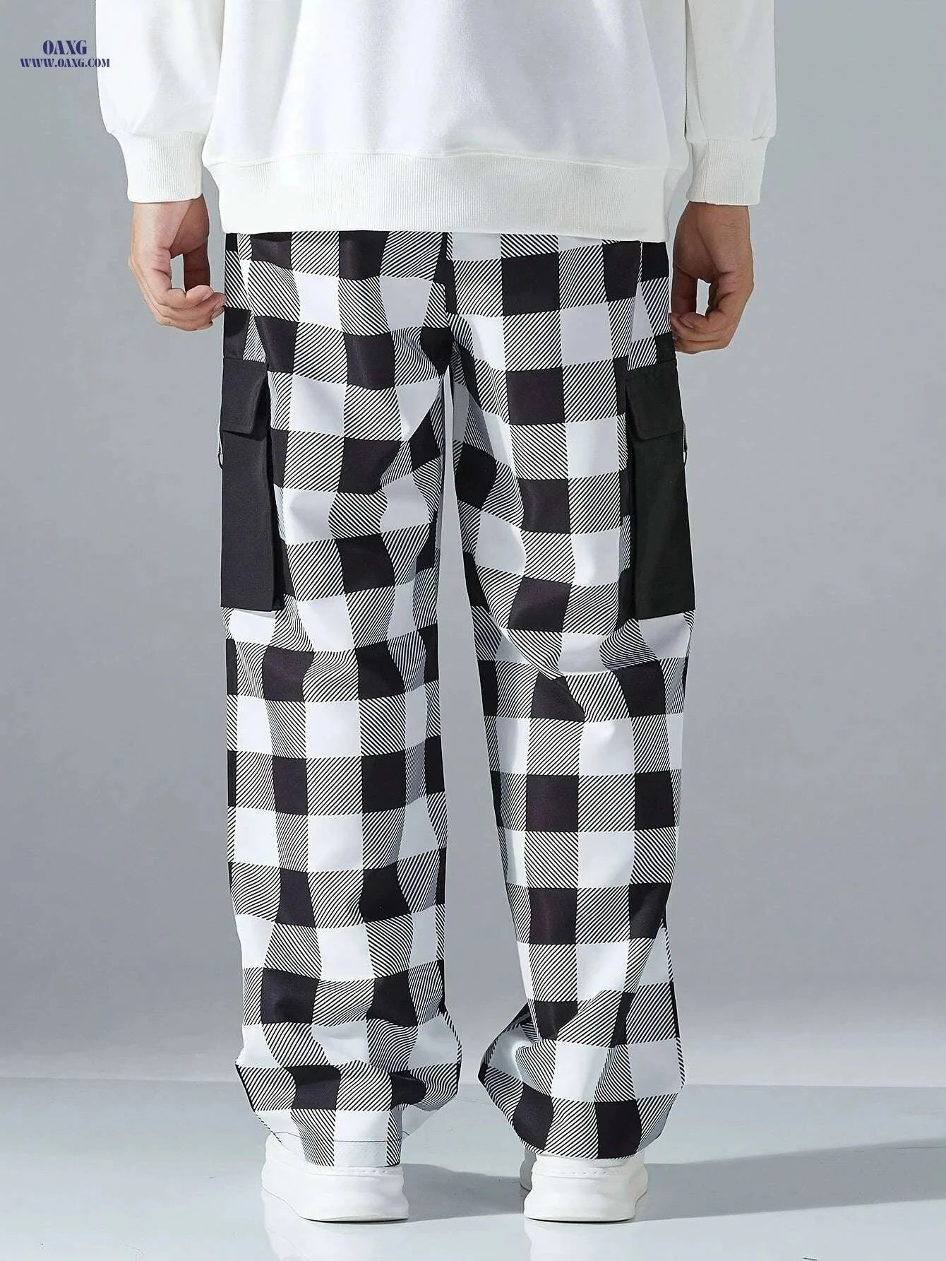 Men's Casual Black and White Plaid Cargo Pants - Stylish & Comfortable   OAXG Mixed Color / S