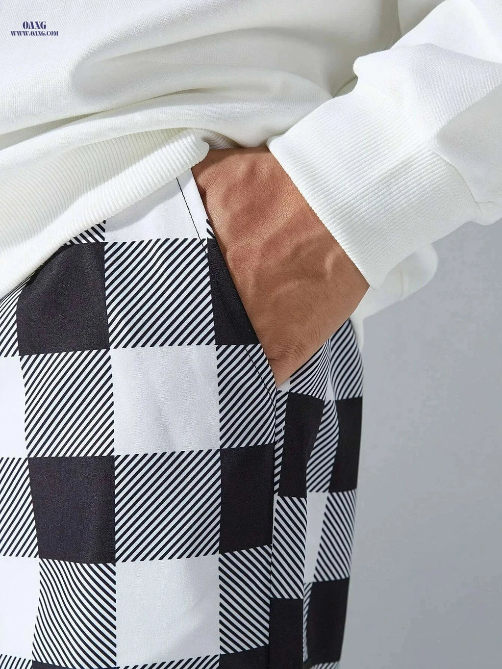 Men's Casual Black and White Plaid Cargo Pants - Stylish & Comfortable   OAXG Mixed Color / S