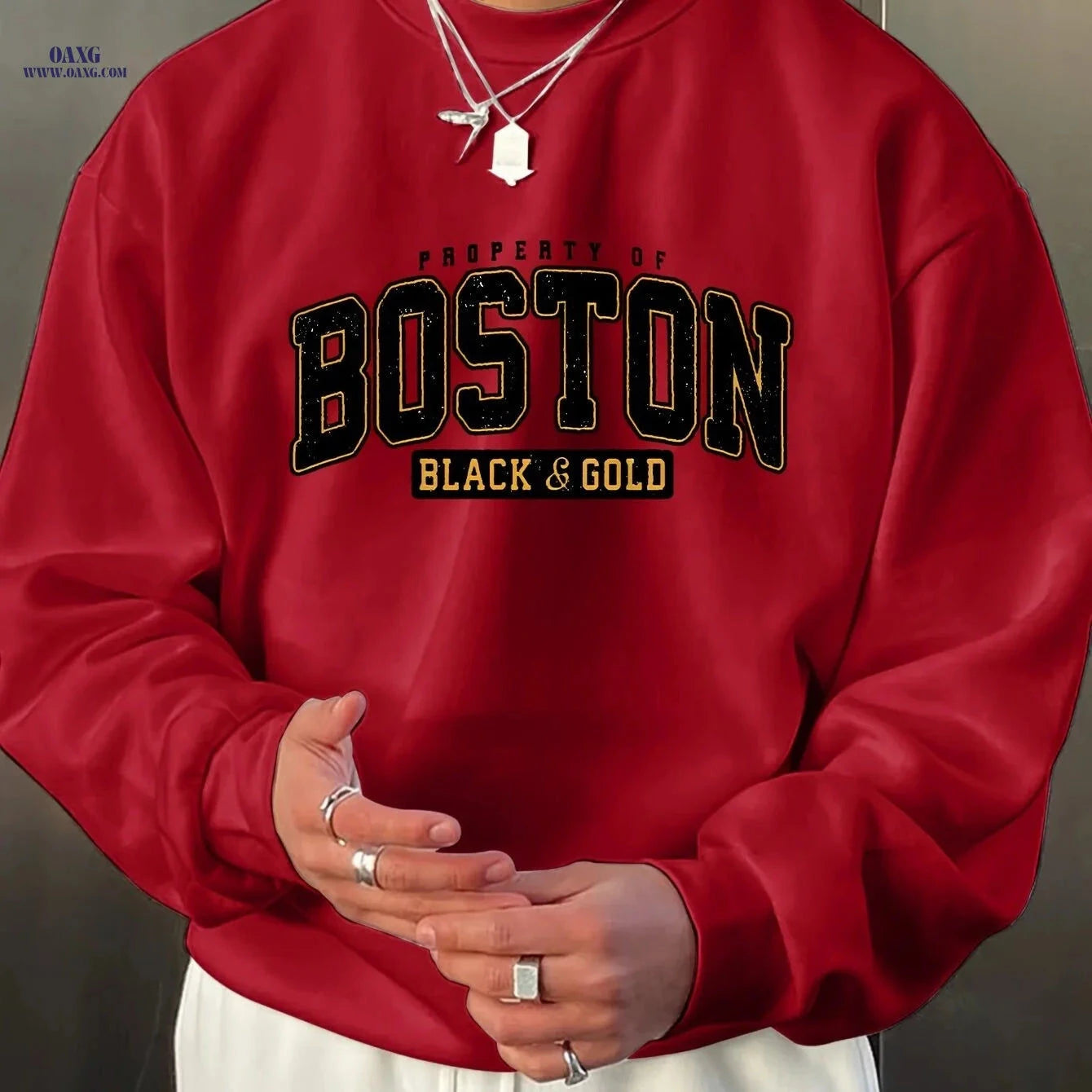 Men's Casual Black & Golden Letter Sweatshirt - Relaxed Fit Comfort   OAXG 