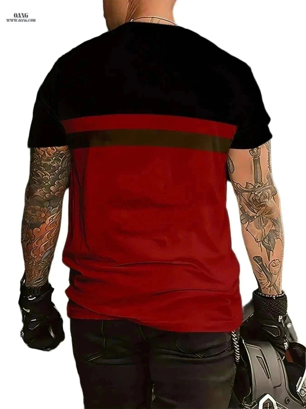 Men's Casual Black & Red Color Block T-Shirt - Breathable & Comfortable   OAXG Black Red / S