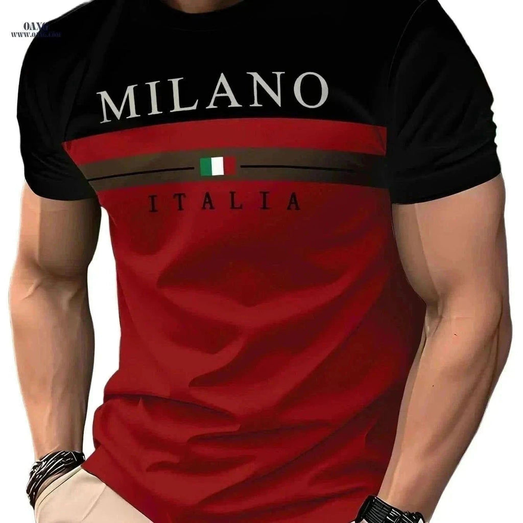 Men's Casual Black & Red Color Block T-Shirt - Breathable & Comfortable   OAXG Black Red / S