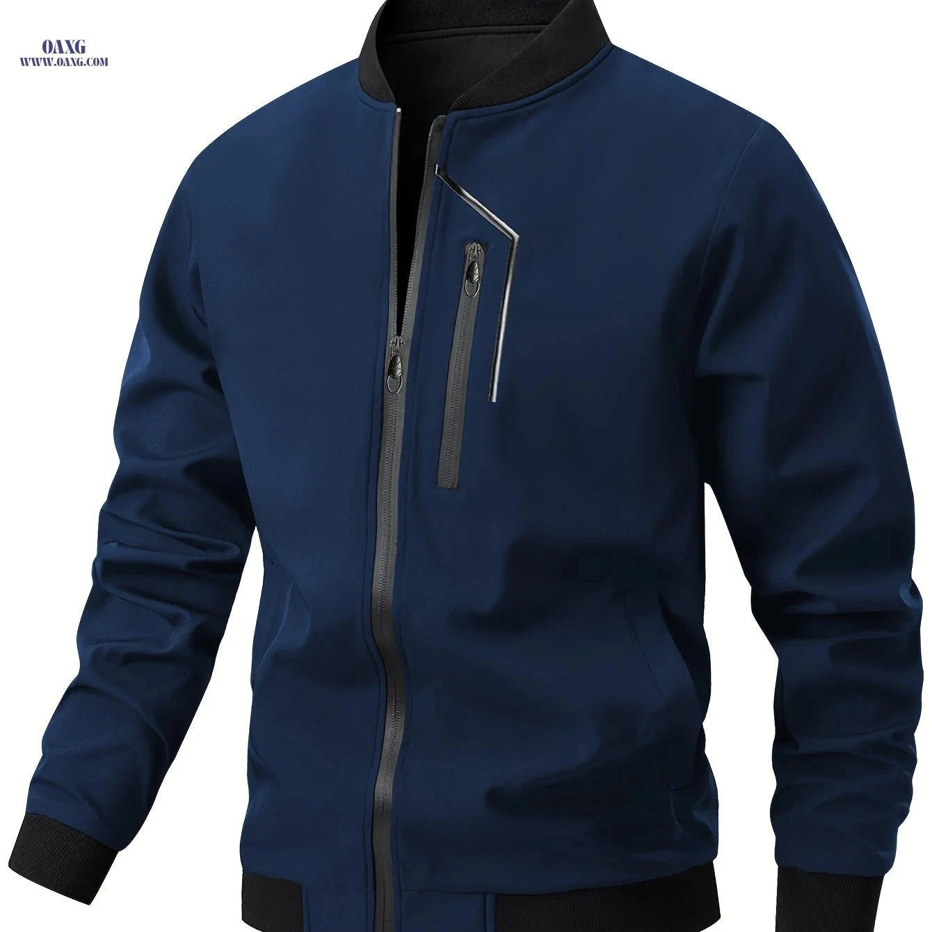 Men's Casual Bomber Jacket - Zipper Closure, Multiple Pockets, Spring-Autumn   OAXG 