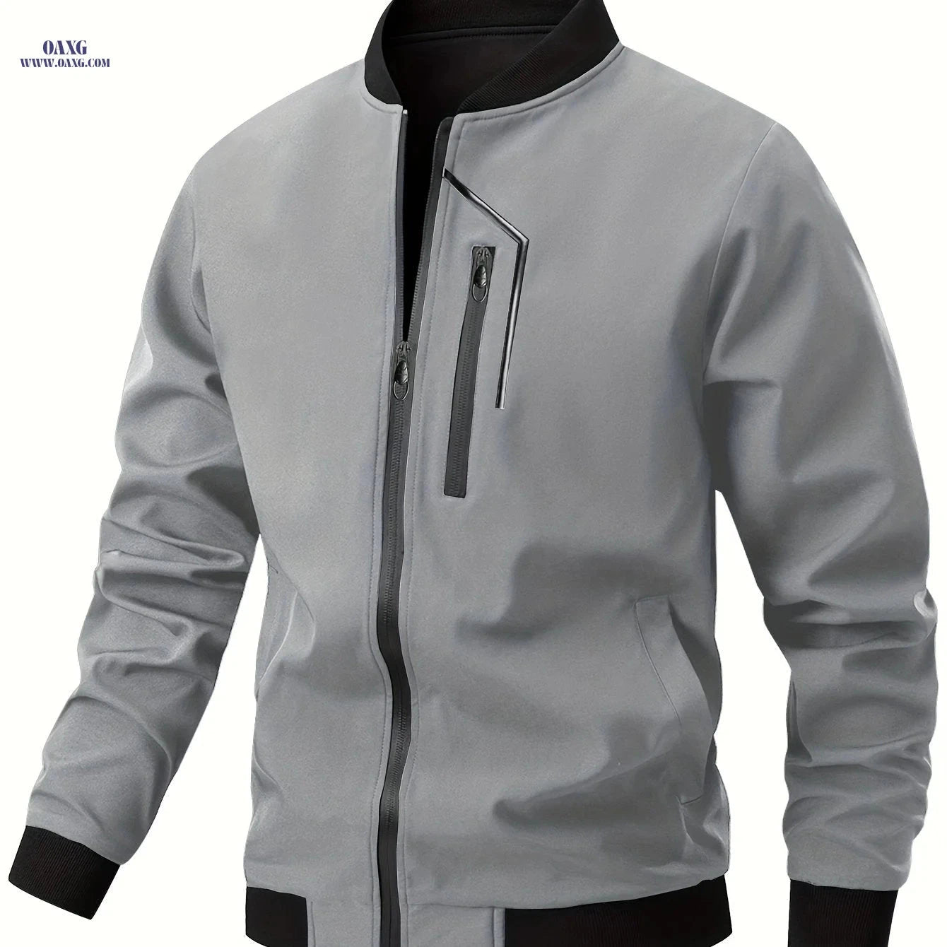 Men's Casual Bomber Jacket - Zipper Closure, Multiple Pockets, Spring-Autumn   OAXG 