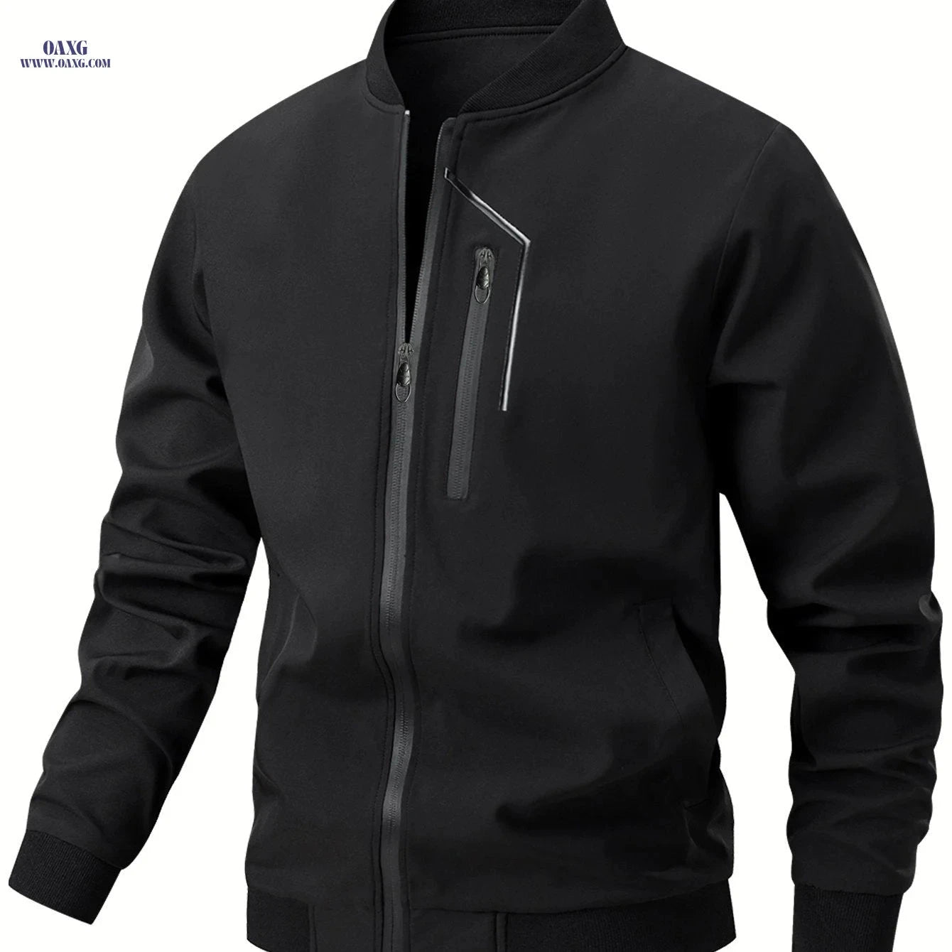 Men's Casual Bomber Jacket - Zipper Closure, Multiple Pockets, Spring-Autumn   OAXG 