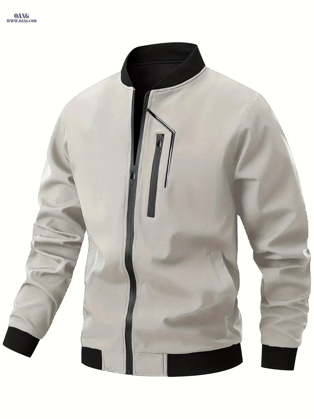 Men's Casual Bomber Jacket - Zipper Closure, Multiple Pockets, Spring-Autumn   OAXG 