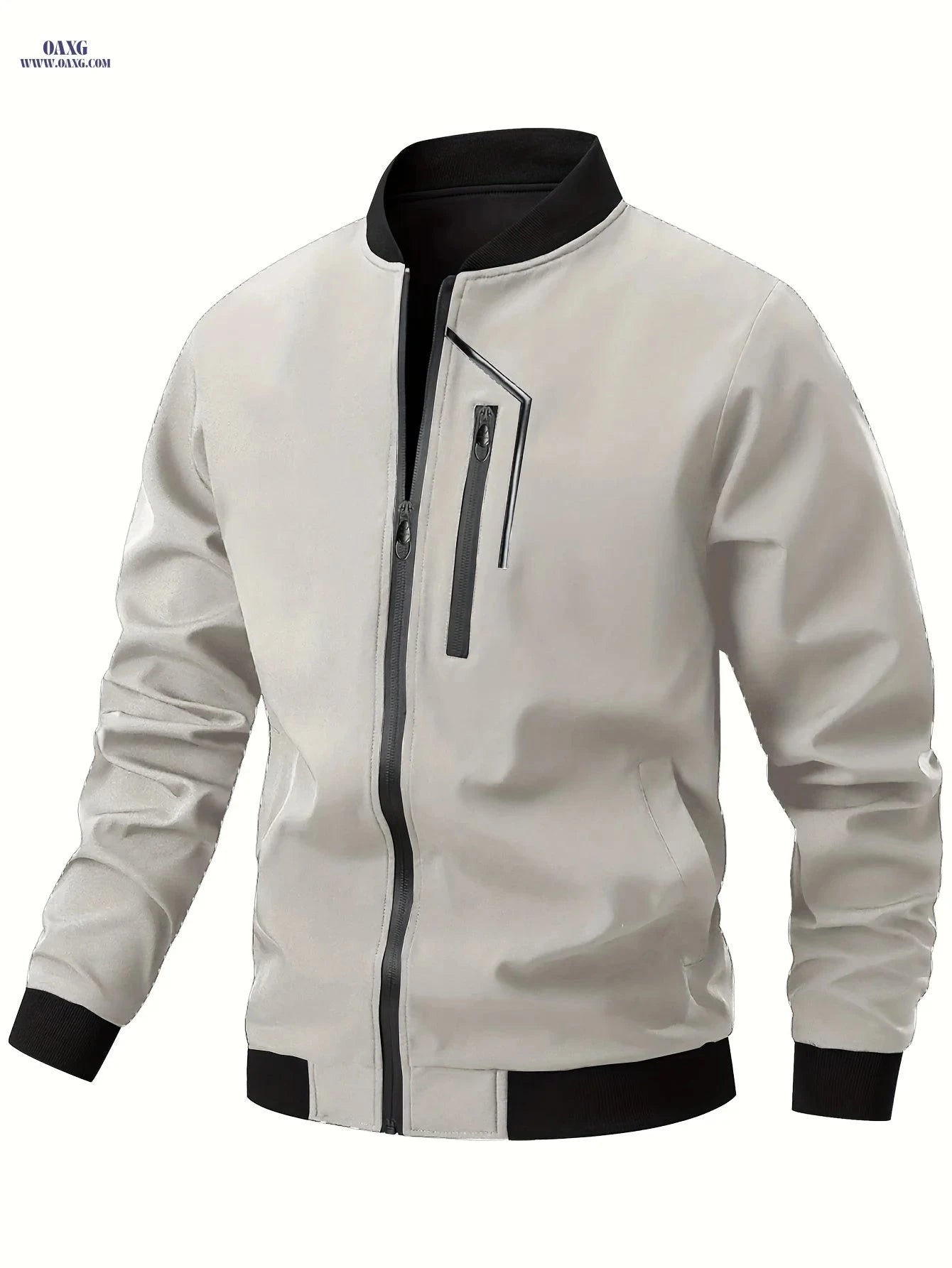 Men's Casual Bomber Jacket - Zipper Closure, Multiple Pockets, Spring-Autumn   OAXG 