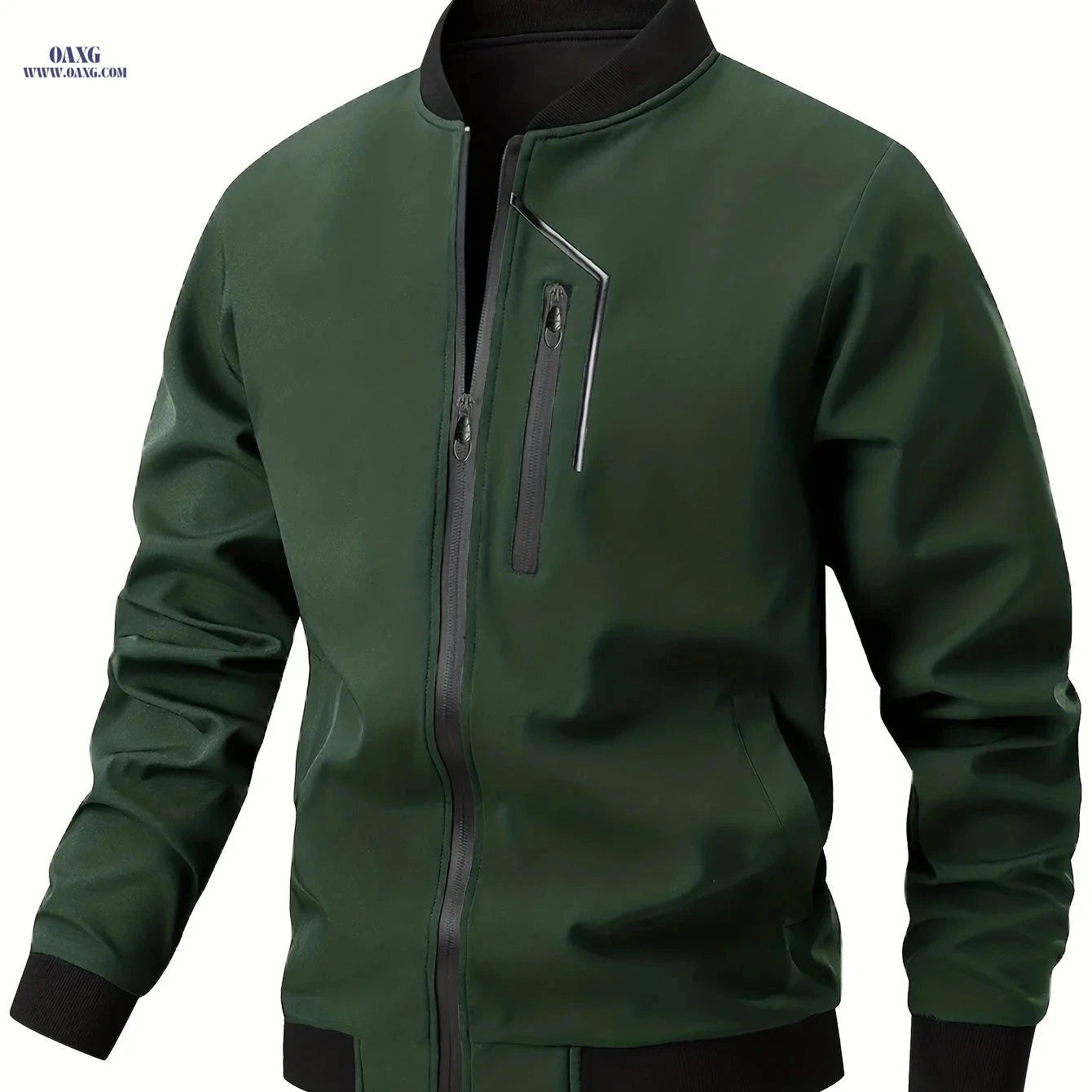 Men's Casual Bomber Jacket - Zipper Closure, Multiple Pockets, Spring-Autumn   OAXG 