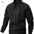 Men's Casual Bomber Jacket - Zipper Closure, Multiple Pockets, Spring-Autumn   OAXG Black / FR S